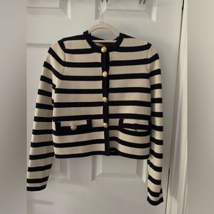 Boden navy and white stripped knitted jacket